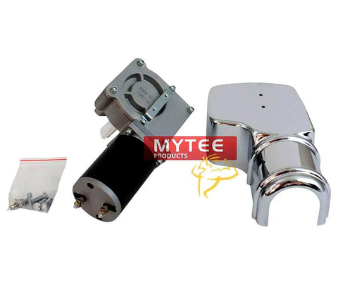 600W 60 To 1 Tarp Motor For Dump Truck Tarp Systems With Chrome Cover, 12VDC, 49A, 55 RPM, 5 Hole Mount, Fits Up To 28 Feet, Built Tough Drive Gear, 1 Year Warranty.