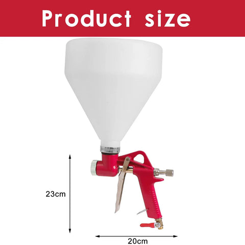 Professional Air Texture Spray Gun With 1.5 Gallon Hopper And Three Easy Swap Nozzles delivering orange peel finish, shown size 23cm with 20cm hopper.
