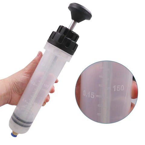 No Fuss Heavy Duty 500cc Car Fluid Extractor Pump With Flexible Hose for easy oil changes, clear plastic design with measurement markings.