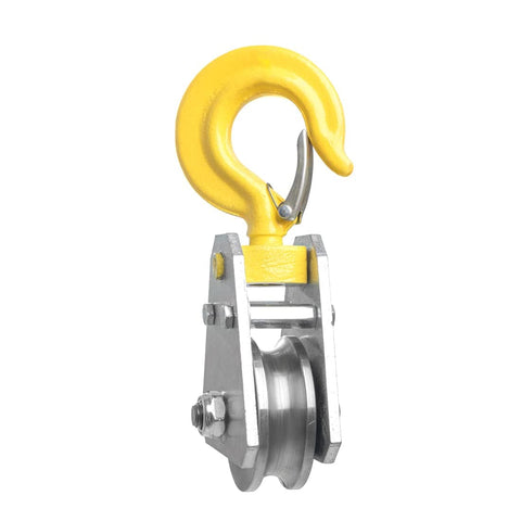 Two Pack 1 Ton Snatch Block With Hook Bearing Pulley For Wire Rope Electric Hoist Under Hook Lift System Built Like A Tank Heavy Duty Alloy Steel Construction Labor Saving Hook Trolley