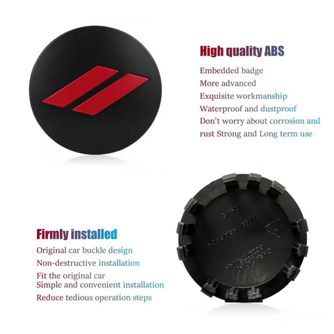 4Pcs Wheel Center Caps 63mm 2.5in With Valve Caps Black Red Pattern Replacement back and front view