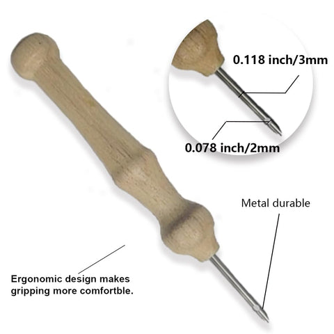 Wildflower Punch Needle Kit Two Pack For Beginners tool with ergonomic wooden handle and 0.118 inch metal tip.
