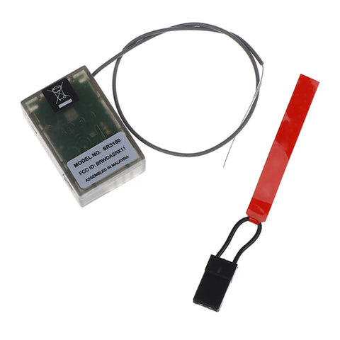 3.5V-9.6V 2.4GHz SR3100 3 Channel Receiver For DX3R DX4C DX2E Drones Remote Controllers shown with antenna and plug