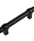 10 Pack Flat Black Euro Style Cabinet Bar Pull Handles With Three Inch Hole Centers, Four And One Half Inch Overall Length, Nine Sixteenth Inch Bar Diameter, One And Five Sixteenths Inch Projection, Includes One Inch Mounting Screws, Solid Steel, front view