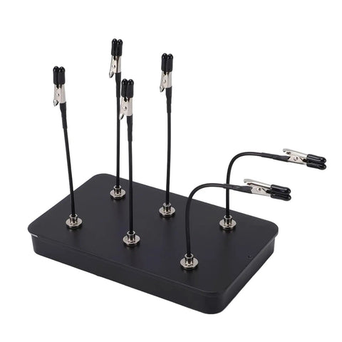 FTVOGUE Magnet Helping Hands Soldering Station Holder with 12 flexible clips, black metal base for electronics assembly.