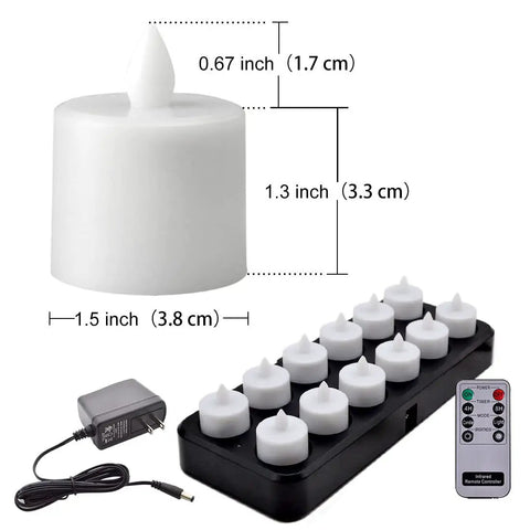 Rechargeable LED Tealight Candles With Timer Remote Flameless Amber Yellow Set Of 12 Inductive Wireless Charging Base