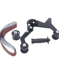 Premium Belt Sander Attachment For Angle Grinders Featuring Portable Pipe Polisher Grip Handle, adjustable with sanding belts.