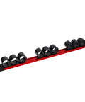 9 Slot Screwdriver Organizer Rail And Wrench Hanger Tool Holder For Workshop And Garage Wall Mount, red with black slots