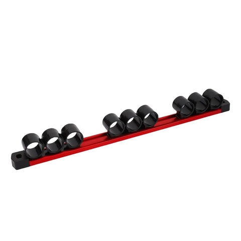 9 Slot Screwdriver Organizer Rail And Wrench Hanger Tool Holder For Workshop And Garage Wall Mount, red with black slots