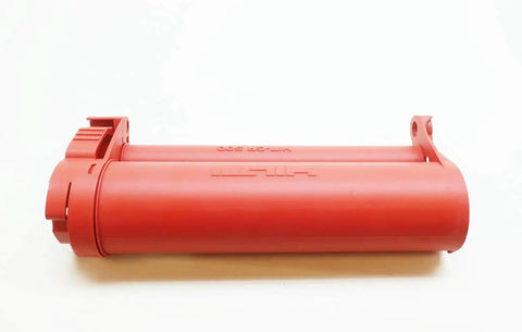 Red Adhesive Cartridge Holder HIT-CR-500 For HDM Manual Dispenser Heavy Duty Clip With Secure Fit lying flat on white surface