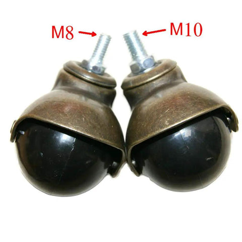 Premium Bronze Ball Caster Wheels 2 Inch Antique Gold Furniture Casters with M10 threading and black ball design.