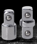 Socket sleeve adapters, chrome-plated 3/8-inch, ball-detent ends, two pieces
