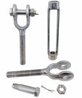 Rock Solid T316 Stainless Steel Jaw Jaw Turnbuckle 1-1/4 By 12 Heavy Duty Marine Rigging Gear shown with parts and hardware.