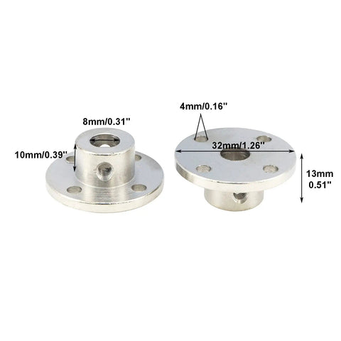 4 Piece 8mm Rigid Flange Shaft Coupling Kit With Set Screws And Included Wrench, precise shaft connectors with measurements shown