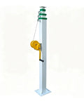 Heavy Duty Telescopic Aluminum Mast With Hand Winch Crank Lifts Stage Lights And Radio Antennas Up To Nine Meters side view with yellow winch.