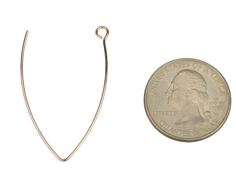 Rose Gold 50Pcs 316L Stainless Steel V Shape Earring Hooks Ear Wires For DIY Jewelry Making 40x22x0.8mm next to a quarter for scale