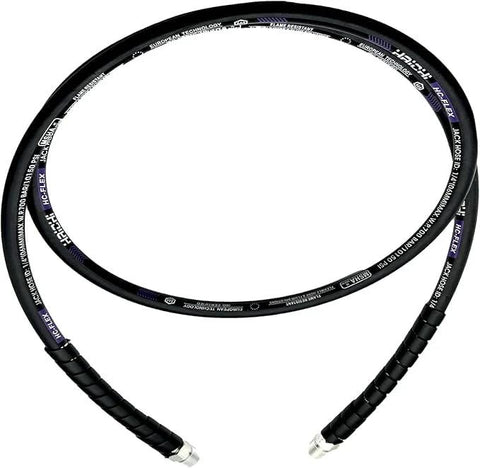 Hydraulic hose assembly, 6.6 ft long, 1/4 in ID, 3/8 in NPT fittings, black reinforced hose