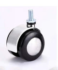 Heavy Duty Swivel Caster Wheels Two Inch Steel Alloy Furniture Casters With Quiet Rubber Tread Locking Brakes 360 Degree Rotation close-up view of wheel with metallic finish.