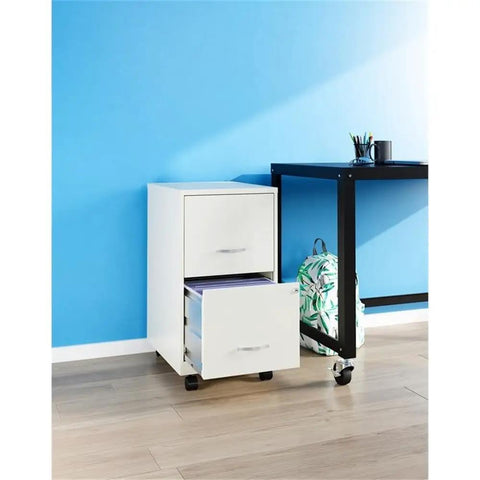 18-Inch Metal Mobile Filing Cabinet With 2 Drawers Pearl White Finish Lockable Smooth-Glide Suspension Compact Under-Desk Setup