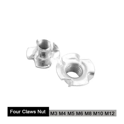 Beefy Four Claw T Nut Set for Furniture Mounting 100 Pcs Thickened Steel Blind Prong Inserts M6x20 with visible threads