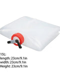 5L Collapsible Water Container With Tap showing compact folded state and red valve, BPA Free PP PE, ideal for camping.