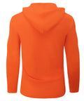 Back view of an orange UPF Fifty Plus Long Sleeve Sun Protection Shirt With Hooded Rash Guard Five Pack for outdoor athletes.