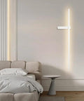 POJGVU Minimalist Led Wall Light Fixture Linear Wall Sconce Lighting Indoor Wall Wash Lamp Geometric Hardwired Sconces Living Room Background Wall Lights Bedroom Wall Lamps,White-62.5cm on a grey wall beside a beige sofa.