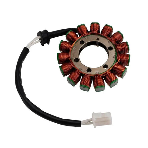 Premium Magneto Stator Kit Fits Suzuki GSX R 1000 K9 Through L6 2009 2016 12V Complete Upgrade No Drill Setup For Badass Street Ride And Reliable Start Up Hardware Included For Easy Install So You Get Rock Solid Engine Performance On Your Ride. copper coil stator with wiring harness on white background
