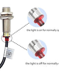 NJK5002C Hall Effect Sensor Proximity Switch 10mm Sensing Distance M12 12mm Diameter 3 Wire NPN Normally Open Cylindrical Sensor With 1.2m Cable Pack Of 4 For Precise Magnet Detection, showing indicator light states.