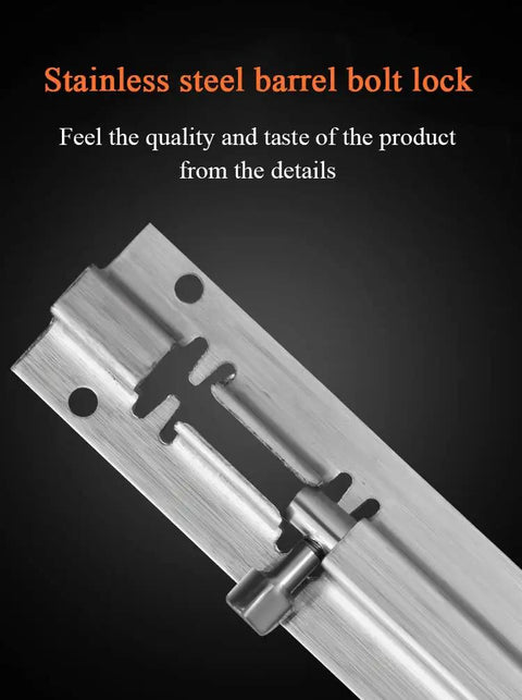 Close-up of a Stainless Steel Slide Barrel Bolt 4 Pack for Gates Cabinets Windows Fences showing smooth silver finish and detailed design.