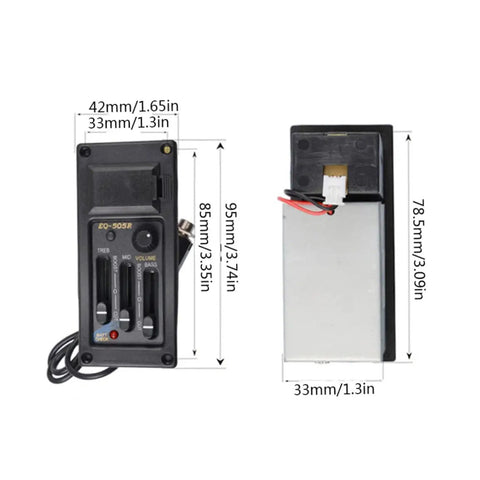 Acoustic Guitar Pickup With 3 Band EQ 505R Preamp And Piezo Transducer Black Folk Guitar Pickup with dimensions and wires