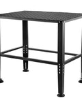 Heavy Duty Adjustable Welding Table With Steel Reinforced Frame, 600 Pound Capacity, 36 By 24 Inch Worktop side view of black metal table