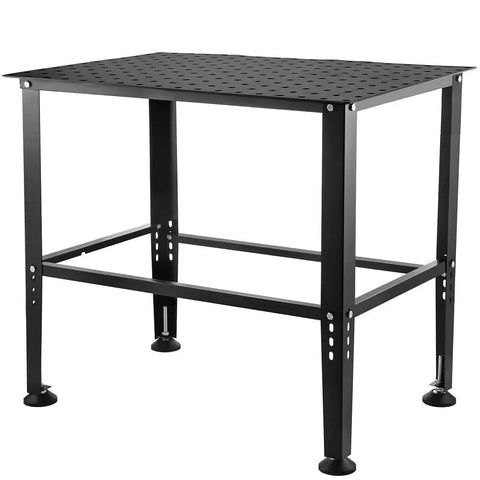 Heavy Duty Adjustable Welding Table With Steel Reinforced Frame, 600 Pound Capacity, 36 By 24 Inch Worktop side view of black metal table