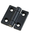 Door hinge, front view, black zinc alloy with torque damper, 1.0 N.m, four mounting holes