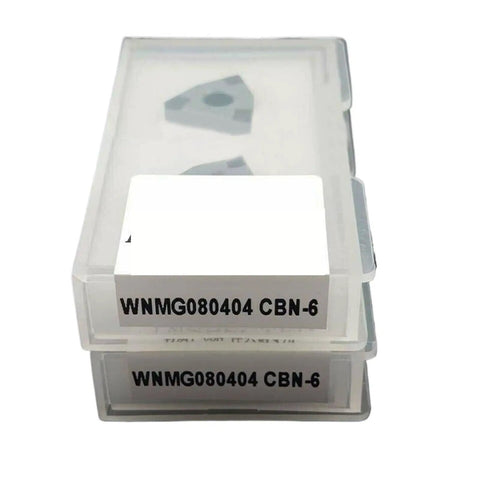 High-Precision Lathe Tool Inserts WNMG080404 CBN-6 in packaging, showing tungsten steel double-edged edges in 2-pack