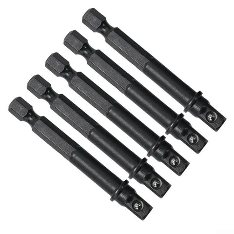 Heavy Duty Hex To Square Socket Adapter Kit Five Piece Set For Electric Drill Screwdriver Tools Quick Conversion Sleeve Install black steel adapters