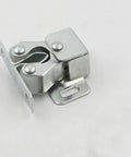 Close-up of a 15 Pack Stainless Steel Double Roller Cabinet Door Catch Latch showcasing dual-wheel design for quiet operation