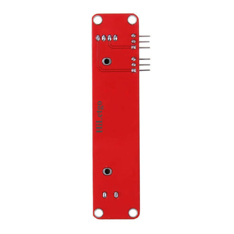 5 Pack 10K Logarithmic Slide Potentiometer Module With Dual Output For Arduino AVR And Motor Control Projects Breadboard Friendly Easy To Connect And Calibrate In Any DIY Robotic Or Audio Dimmer Setup, showing the back view of the red module board with connectors.