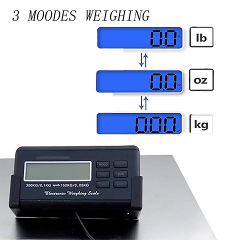 Built Like A Tank 660 Lb Heavy Duty Digital Livestock Scale With Roomy Stainless Platform and display showing lb, oz, kg modes.