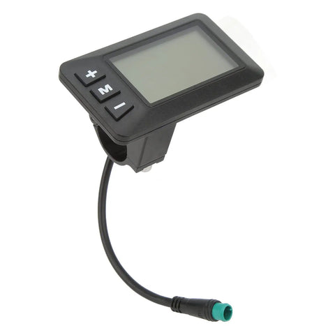 36V Electric Bike LCD Display Panel With 5 Pin Waterproof Interface, designed for 22.2mm handlebars, showing buttons and connector