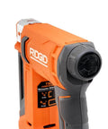 Close-up of 18V Cordless Crown Stapler With Three Eighth Inch Heavy Duty Fasteners And Two Point Oh Amp Hour Battery charger kit