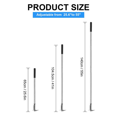 Three adjustable sizes of Go To Crevice Weeder With Long Handle For Sidewalk Cracks Stainless Steel Manual Weed Puller L Shaped.