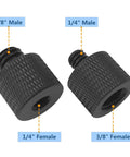 Slick 1/4 Male To 3/8 Female Thread Adapter With Double Head Stud Bolt showing 1/4" Male and 3/8" Male connectors in black.