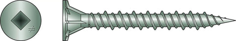 Collated Fiber Cement Board Screws With Ribbed Wafer Head For Easy Countersinking And Alternating High Low Threads 9 By 1 5 8 Inch Length Includes 2 Driver Bits Replacement Bit Model BIT3SU 3 Square Drive Mechanically Galvanized Coating No Color, showing profile and end view of screw