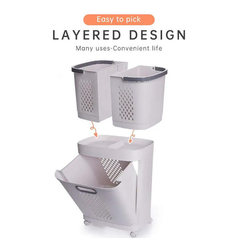Removable Laundry Basket With Sturdy Storage Rack On Wheels White Household Organizer For Laundry And Home Storage