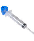 Close-up of a 10ml plastic syringe with blue adapter and tubing from the Hydraulic And Pneumatic Bulk Kit For STEM Projects