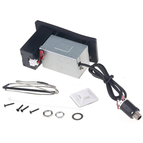 Acoustic Guitar Pickup With 3 Band EQ 505R Preamp And Piezo Transducer Black Folk Guitar Pickup with mounting parts visible