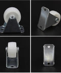 12 Pcs White PP Nylon Chair Caster Wheels for Office Furniture 1, close-up view showing metal bracket and white wheel design.