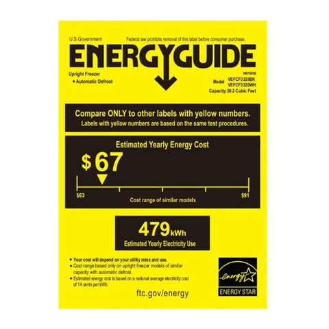 Energy Guide label for Spacious 33 Inch Convertible Upright Freezer And Refrigerator With 20 Point 2 Cubic Feet Stash Room