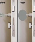 2-Pack 7 Inch Round Door Knob Wall Protectors, Premium Self-Adhesive Rubber Bumpers in Gray, before and after installation
